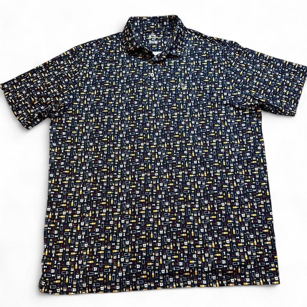 Rhoback Polo Shirt Mens Large The Old Fashioned All Over Print Performance Golf